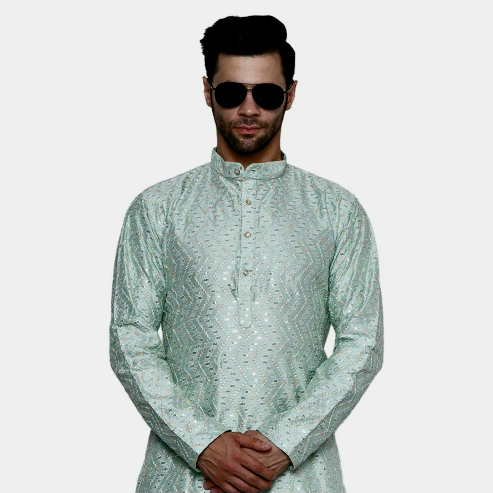 Designer Pistachio Green Kurta for Men