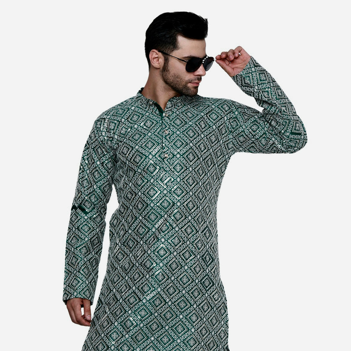 Designer Green Chikankari Kurta for Men