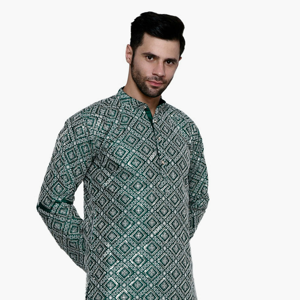 Designer Green Chikankari Kurta for Men