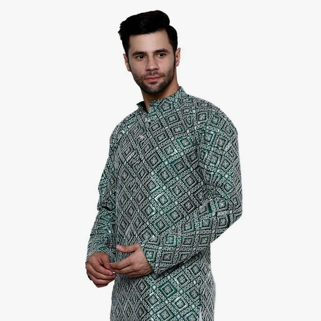 Designer Green Chikankari Kurta for Men