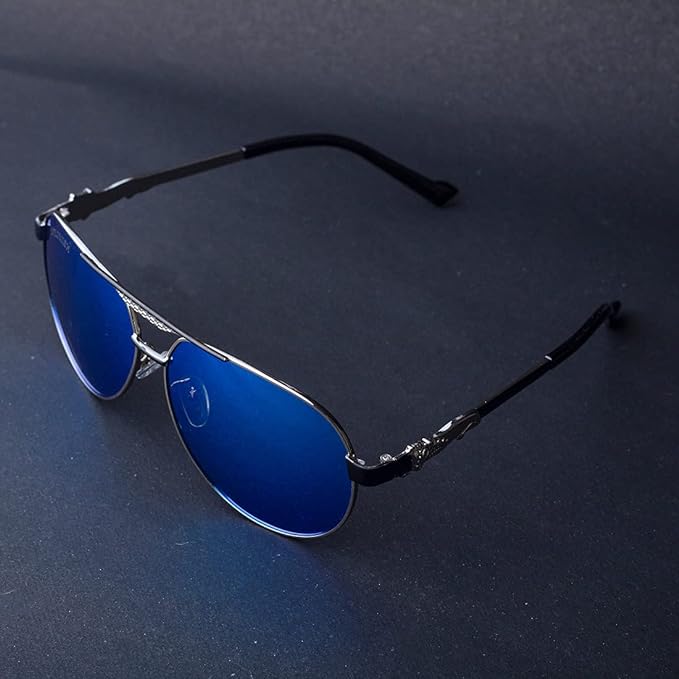 Luxomish Lion Blue Lens Black Frame Polarized Sunglasses