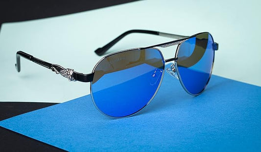 Luxomish Lion Blue Lens Black Frame Polarized Sunglasses