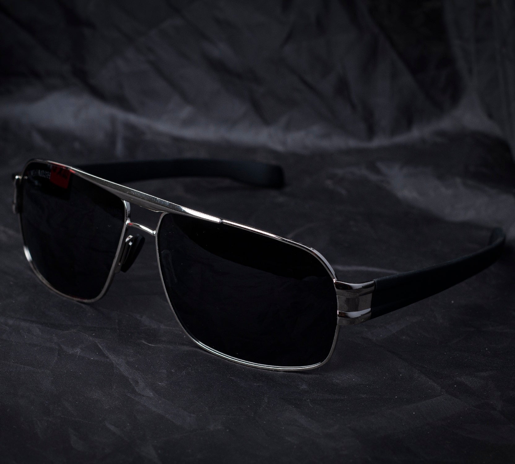 Luxomish Apex Polarized Silver Frame Black Lens Rectangular Sunglasses