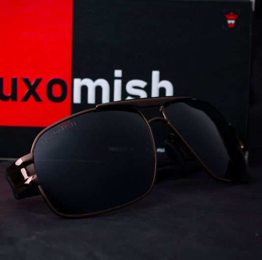 Luxomish Apex Polarized Silver Frame Black Lens Rectangular Sunglasses