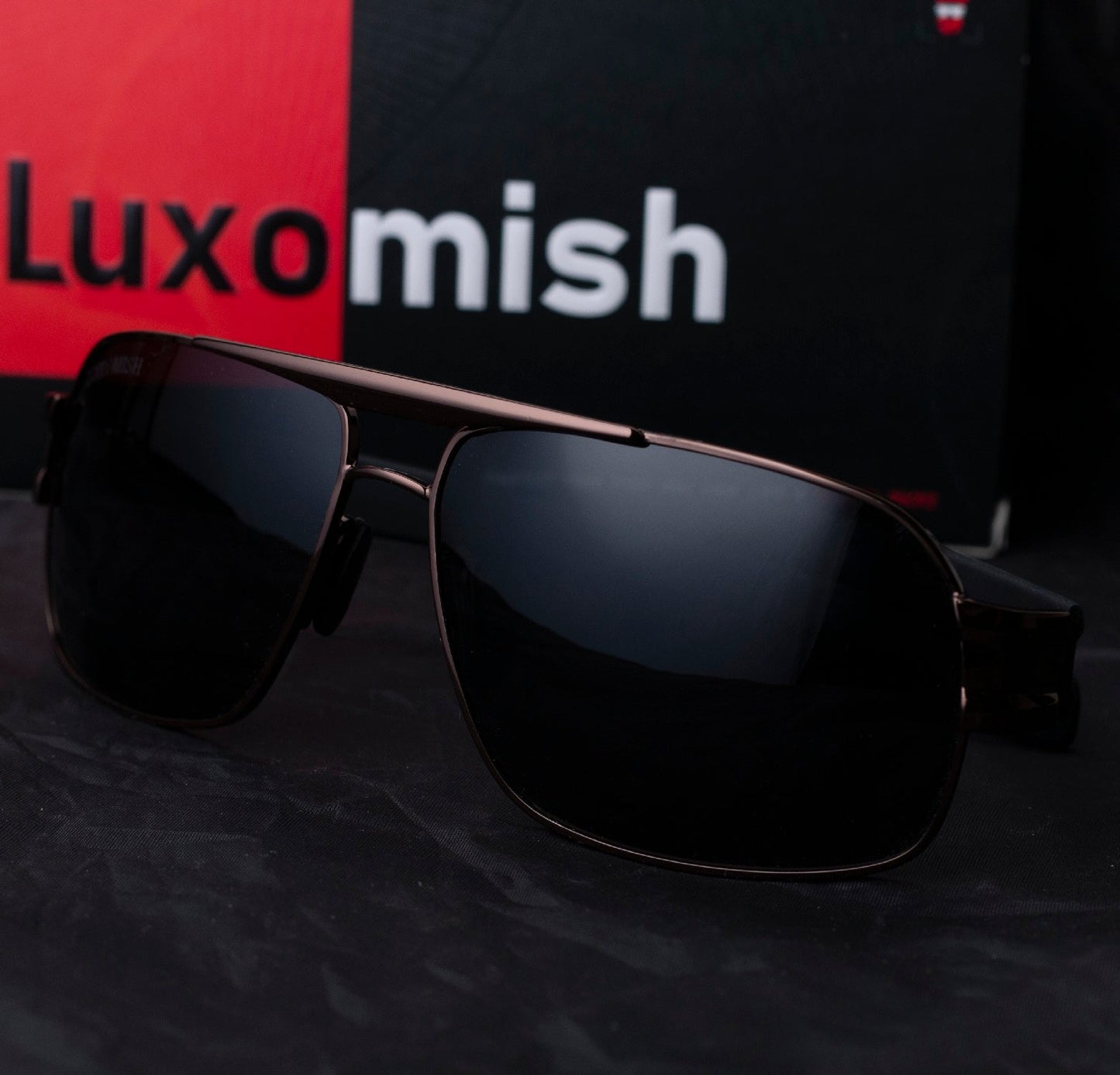 Luxomish Apex Polarized Silver Frame Black Lens Rectangular Sunglasses