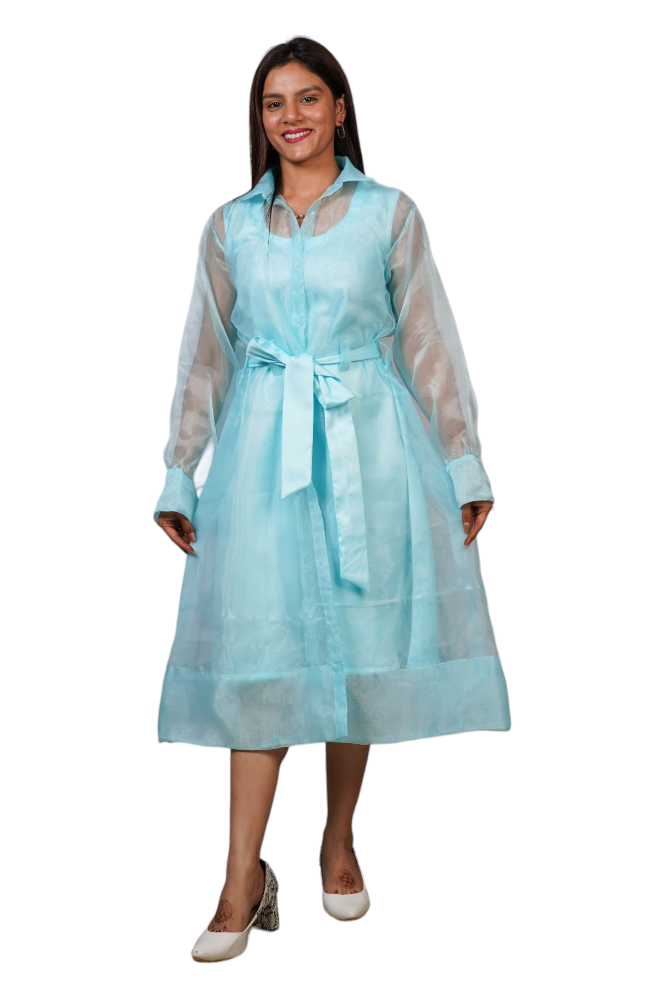 Organza long jacket overlay with inner & belt