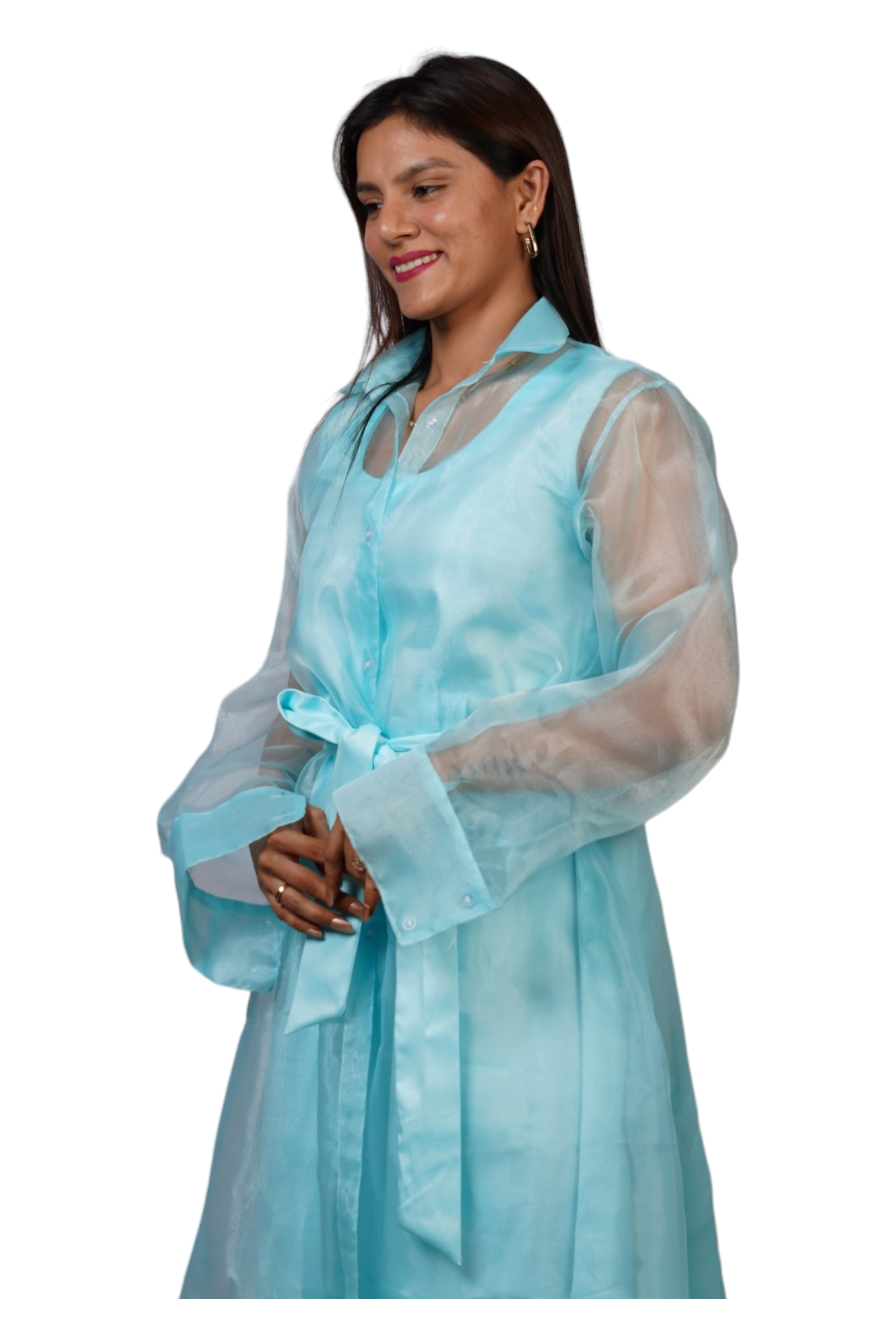 Organza long jacket overlay with inner & belt