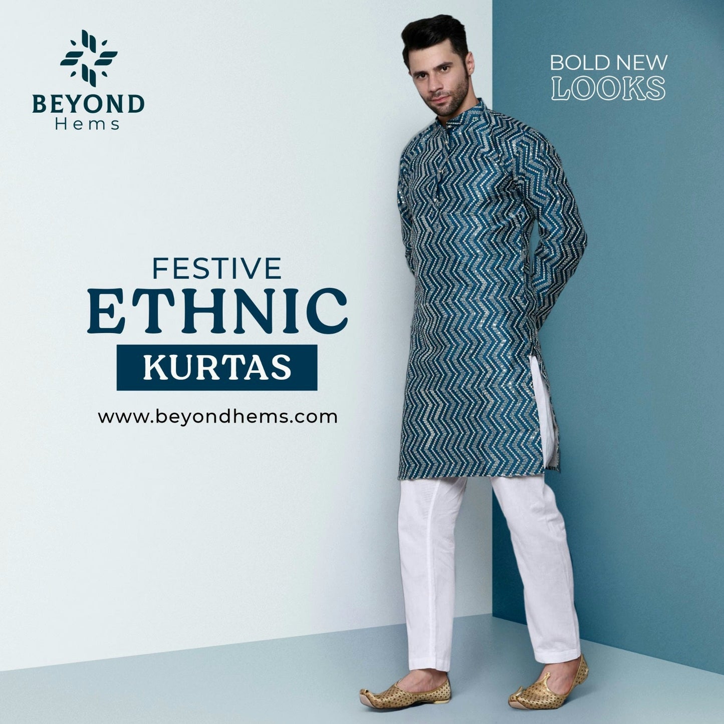 Designer Chikankari Blue Kurta for Men