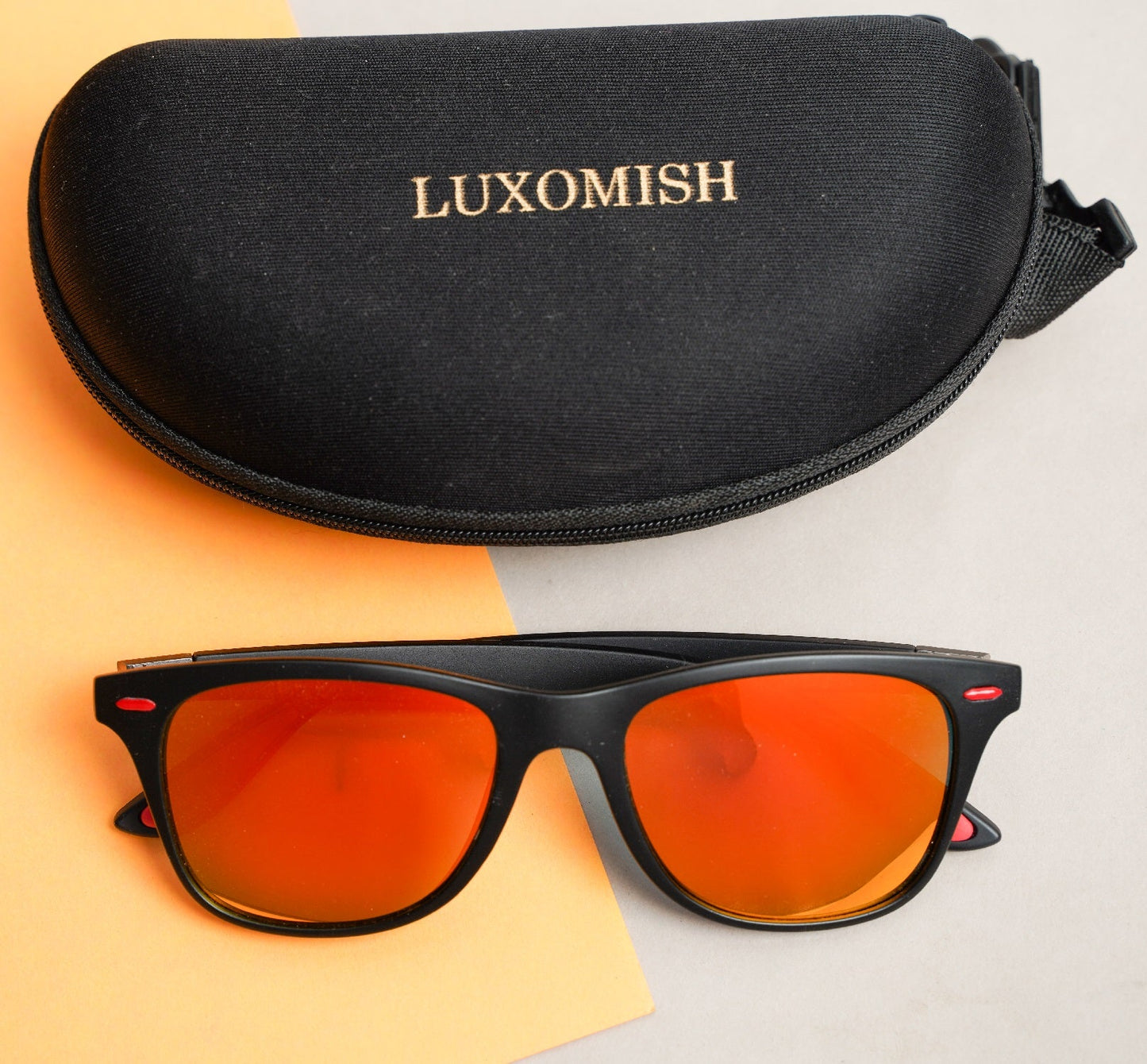 Luxomish Krypto Black Frame Orange Lens Polarized Sunglasses