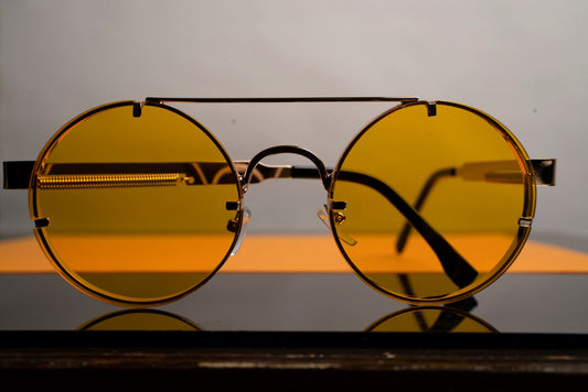 Luxomish Frameless Gold Frame Yellow Lens Steampunk Round Sunglasses