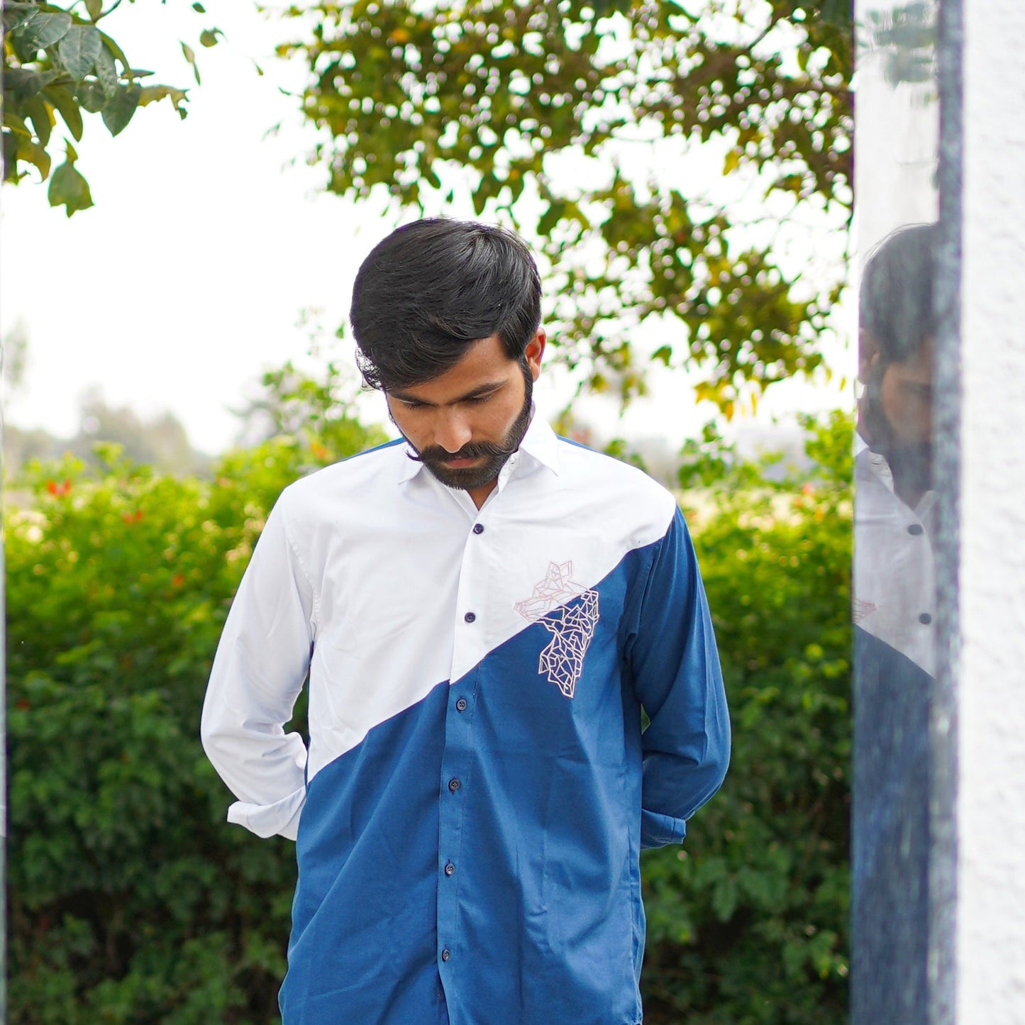 Designer Embroidery Blue/White Shirt for Men