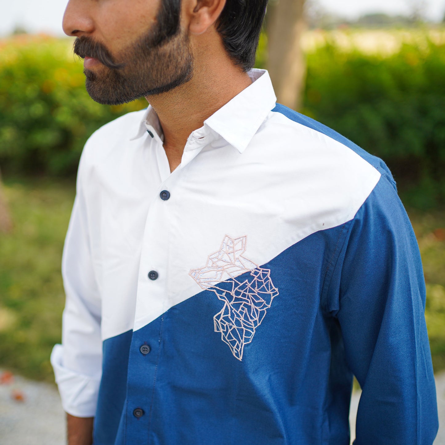 Designer Embroidery Blue/White Shirt for Men