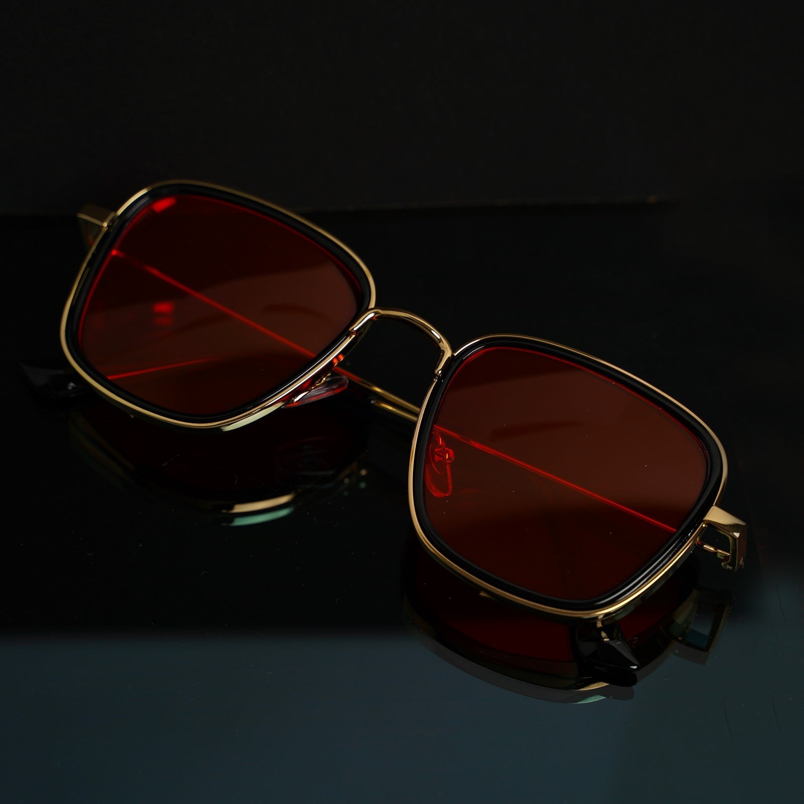 Kabir Singh Metal Gold Frame Red Lens Frame Sunglasses