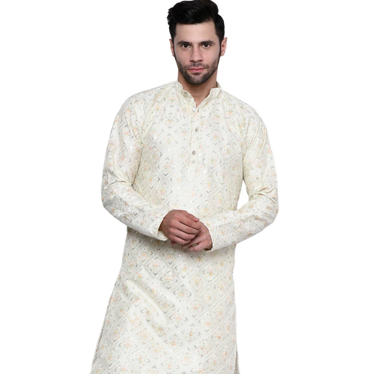 Designer Pastel yellow Kurta for Men