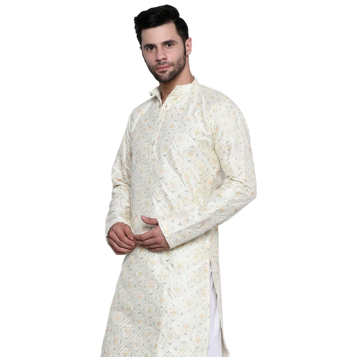 Designer Pastel yellow Kurta for Men