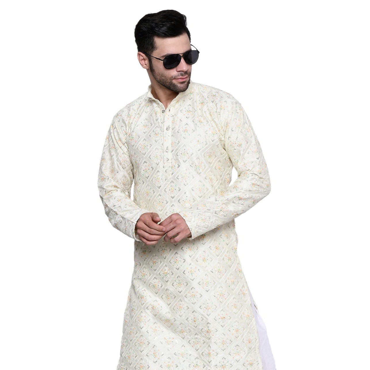 Designer Pastel yellow Kurta for Men