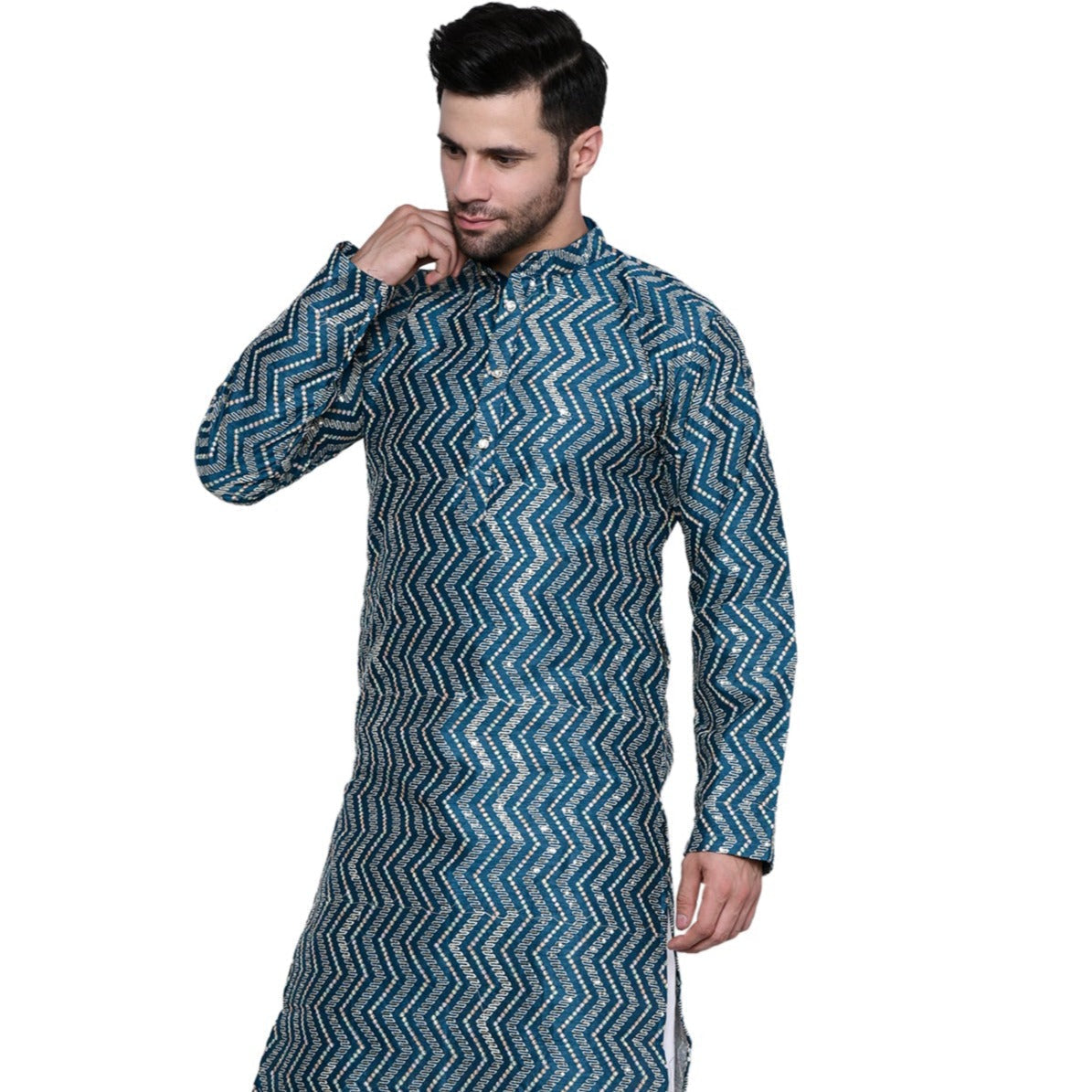 Designer Chikankari Blue Kurta for Men