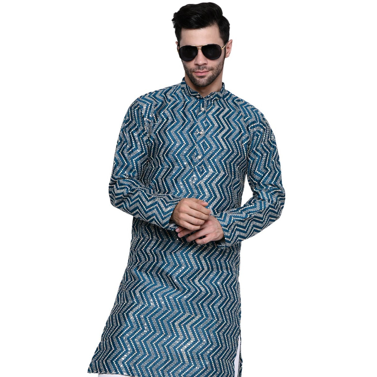 Designer Chikankari Blue Kurta for Men