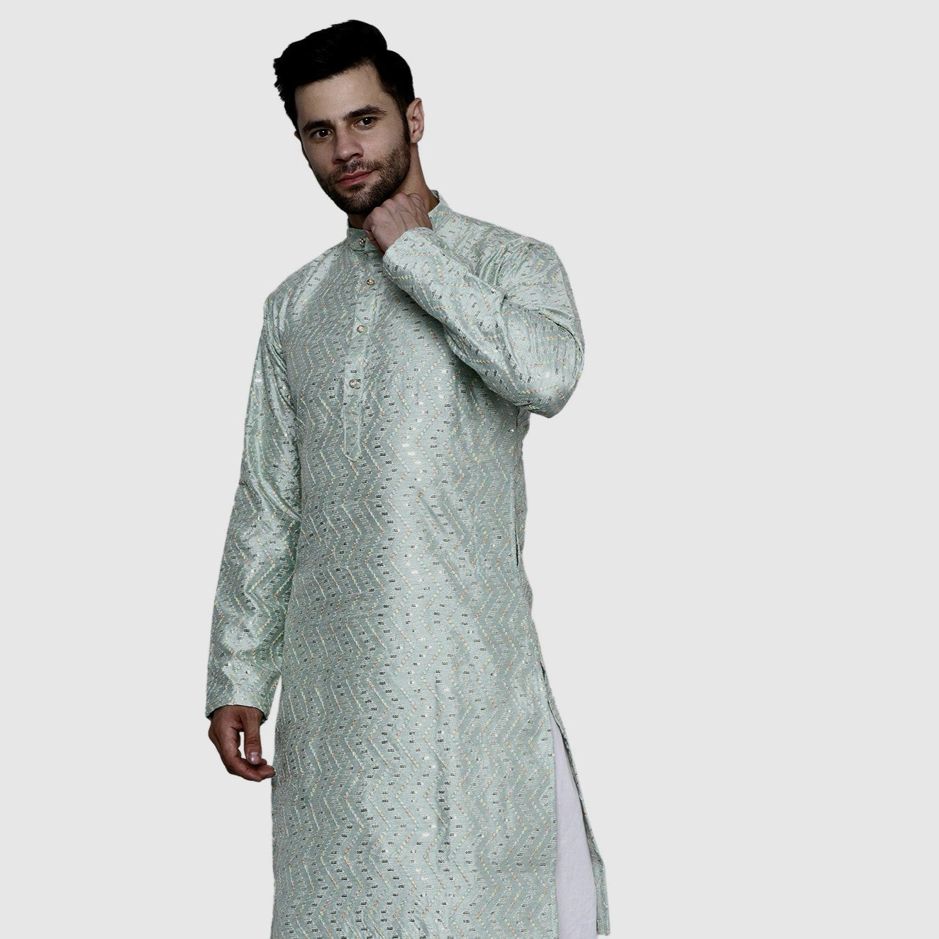 Designer Pistachio Green Kurta for Men