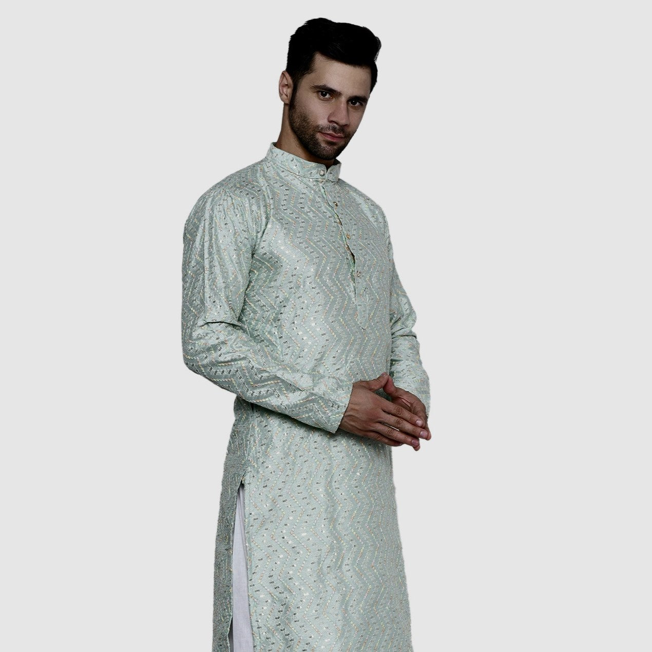 Designer Pistachio Green Kurta for Men