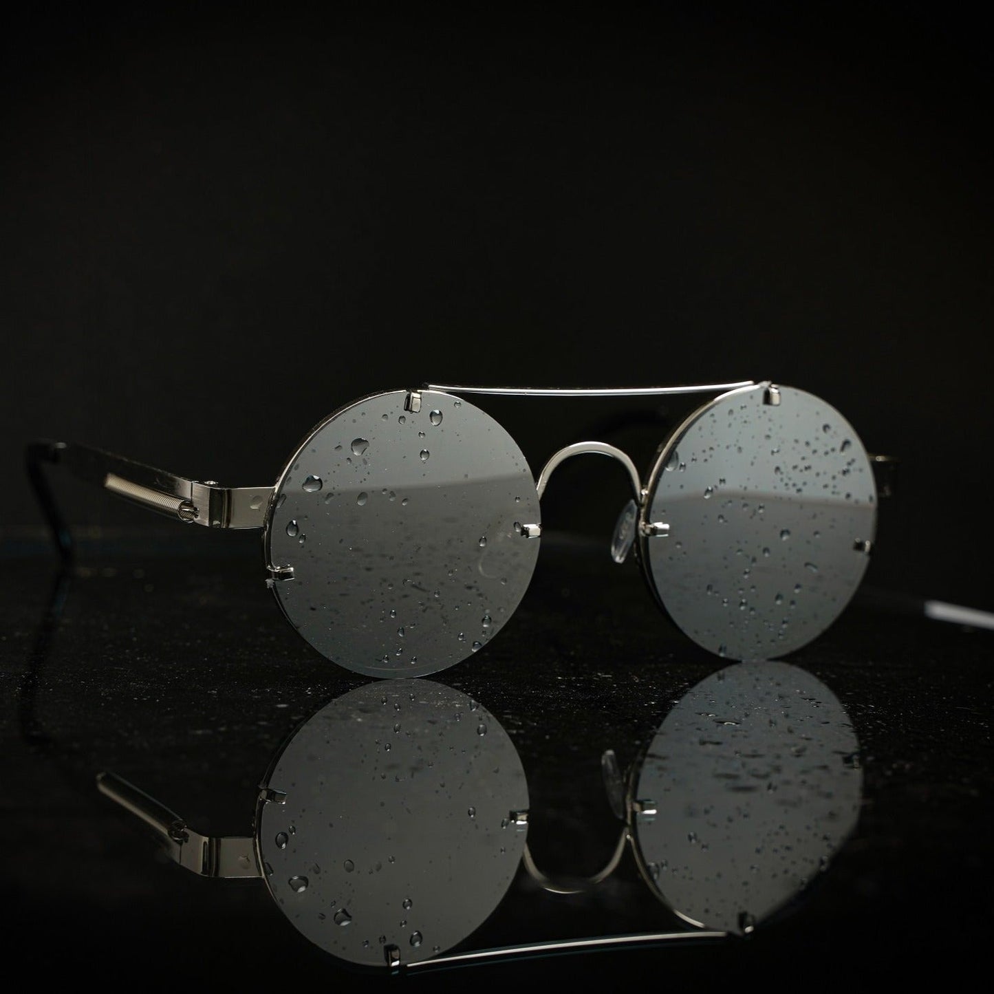 Luxomish Frameless Silver Frame Silver Lens Steampunk Round Sunglasses