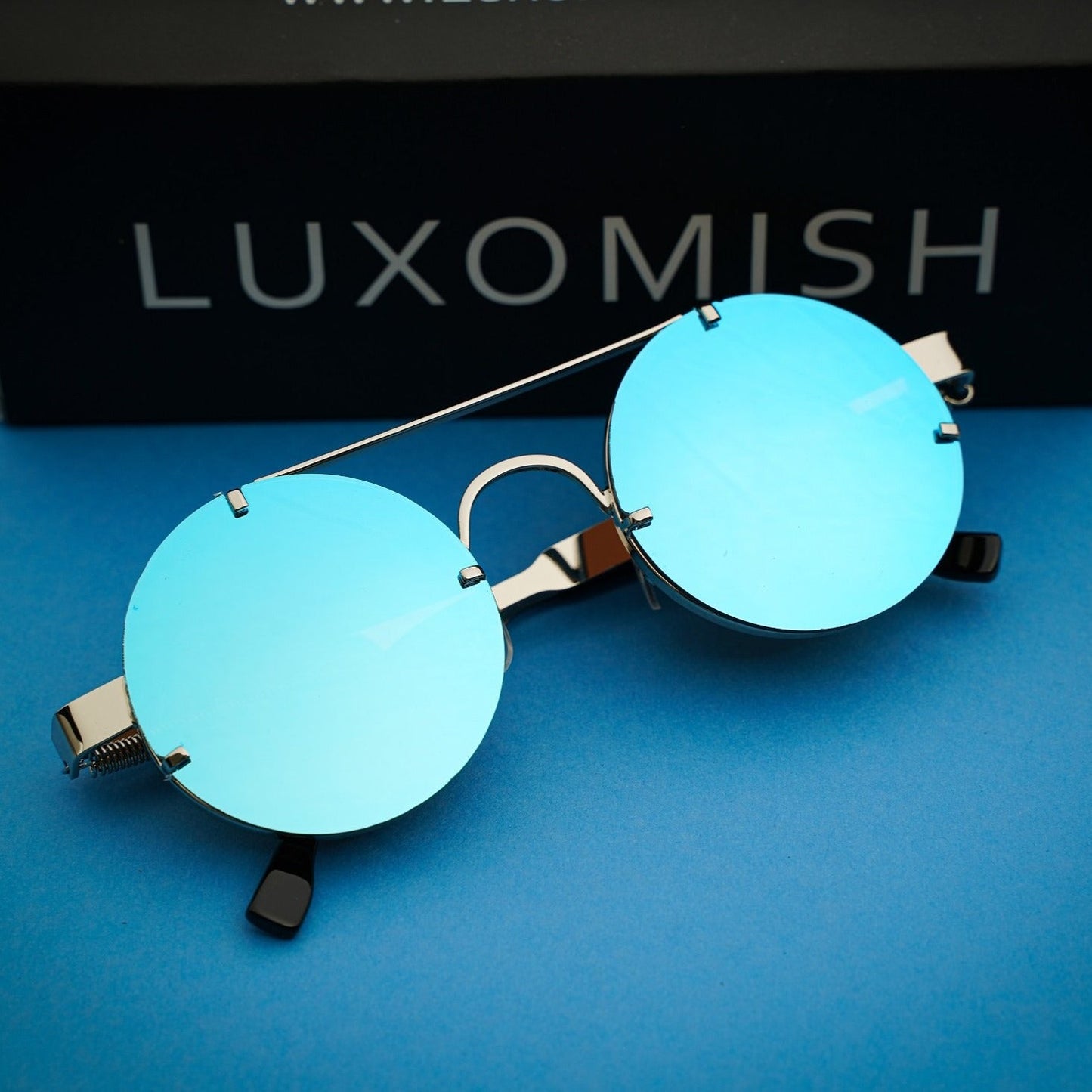 Luxomish Frameless Silver Frame Silver Lens Steampunk Round Sunglasses