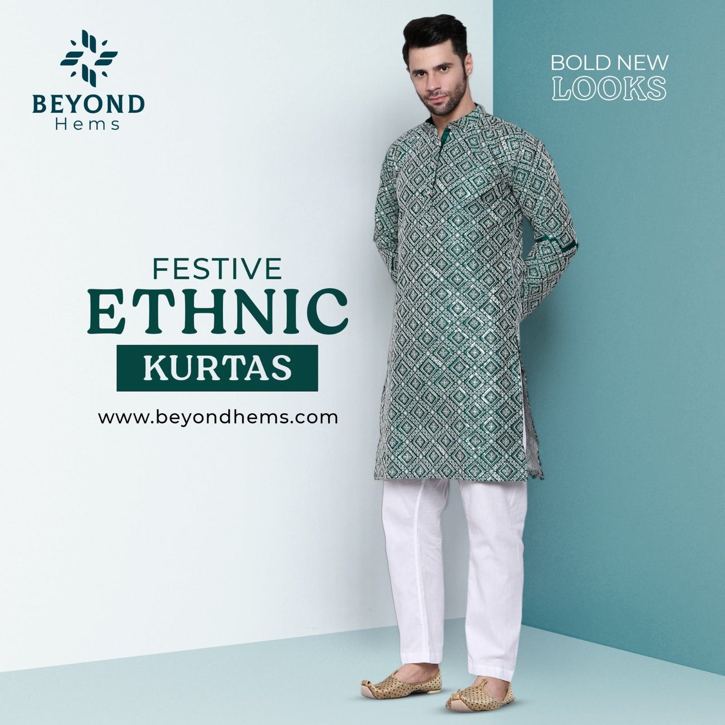 Designer Green Chikankari Kurta for Men