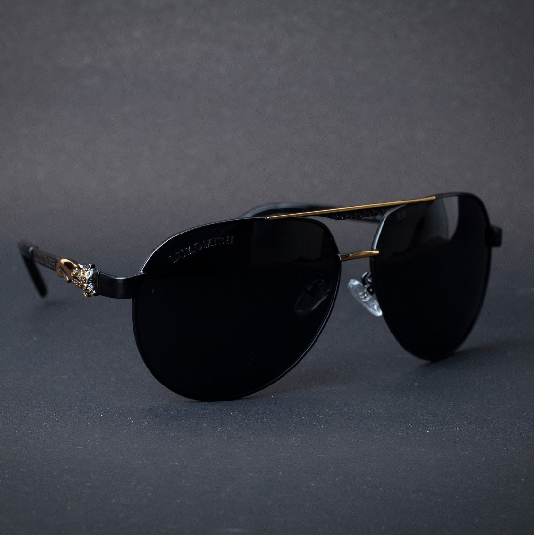 Luxomish Lion Black Lens Golden Frame Polarized Aviator Sunglasses