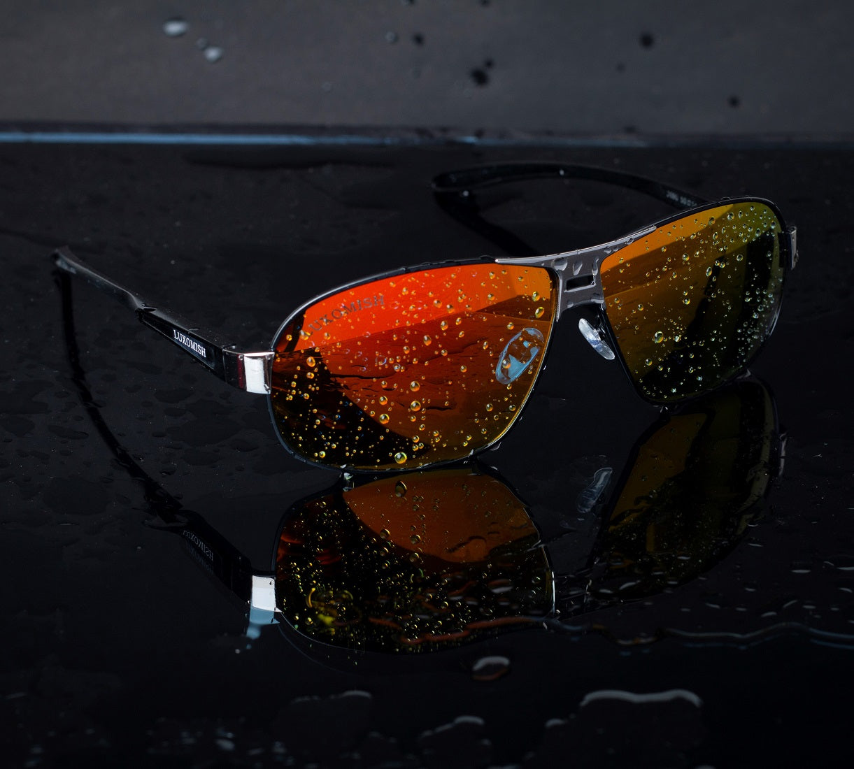 Luxomish Oval Orange Polarized Al-Mg Sunglasses