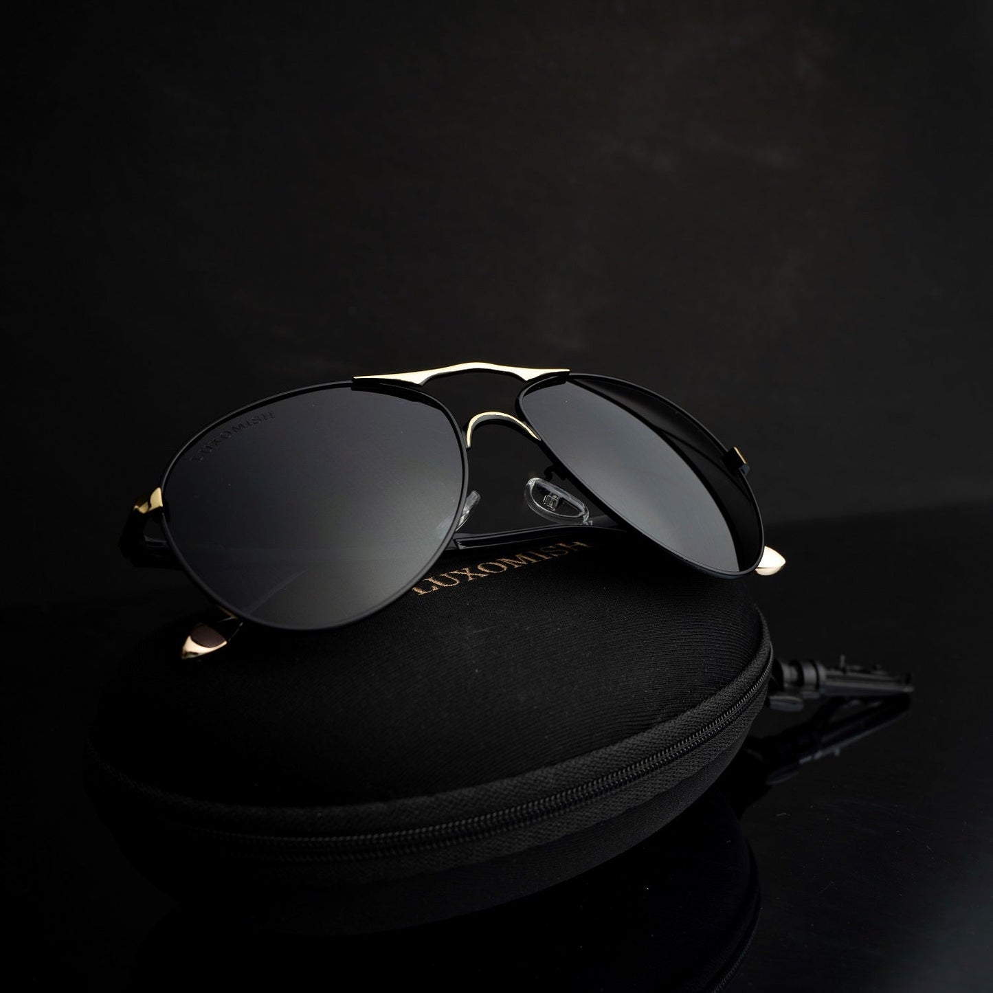 Tornado Polarized Aviator Sunglasses for Men - Black Lens Black-Gold Frame Edition