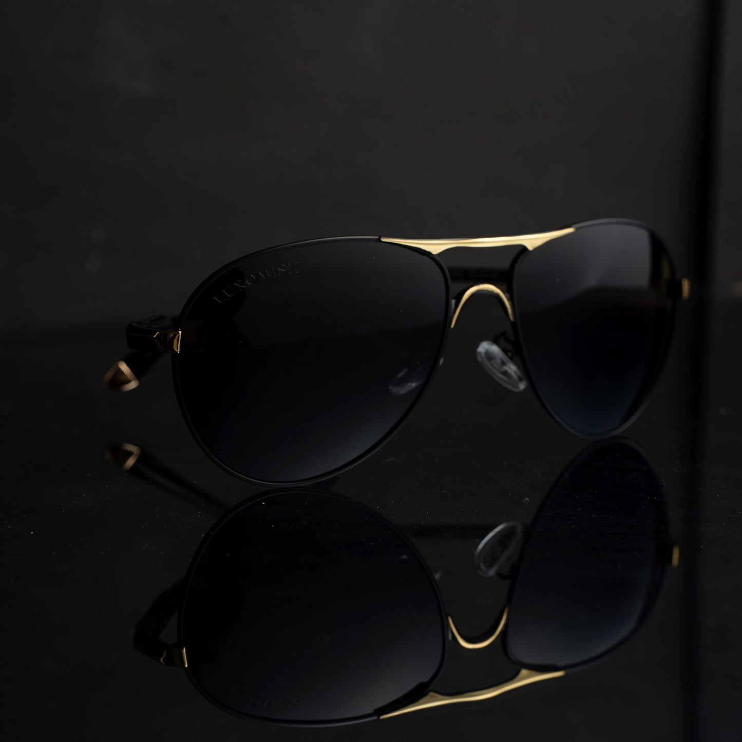 Tornado Polarized Aviator Sunglasses for Men - Black Lens Black-Gold Frame Edition