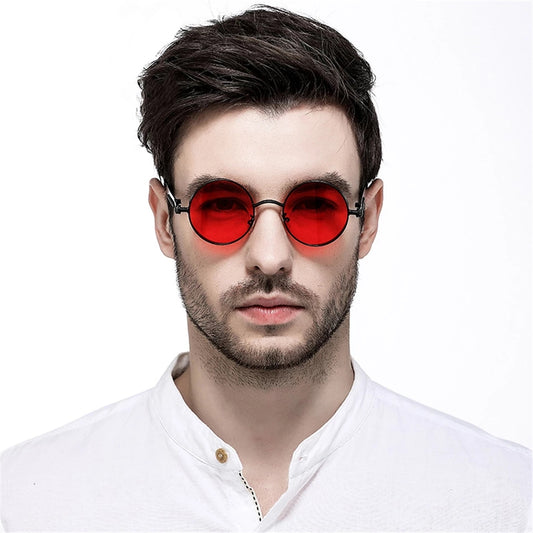 Steampunk Round Sunglasses - Black Red