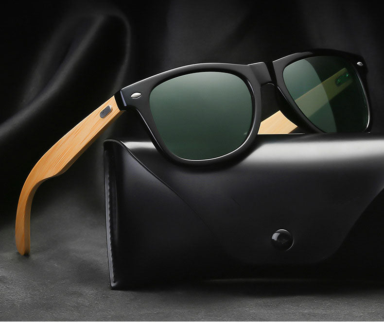 Classic Wooden Sunglasses with UV 400 Protection - Black Lens