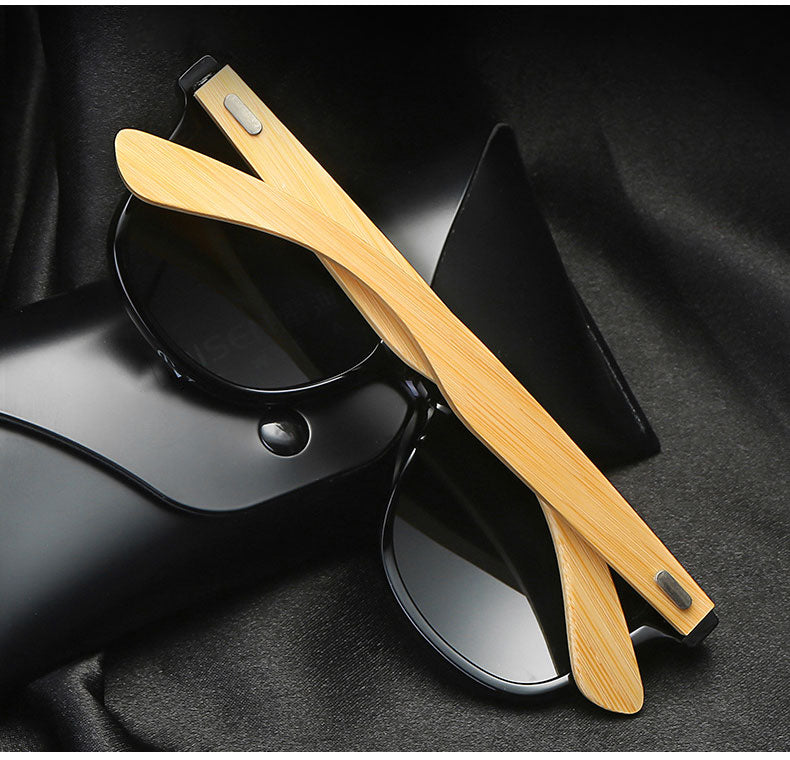 Classic Wooden Sunglasses with UV 400 Protection - Black Lens