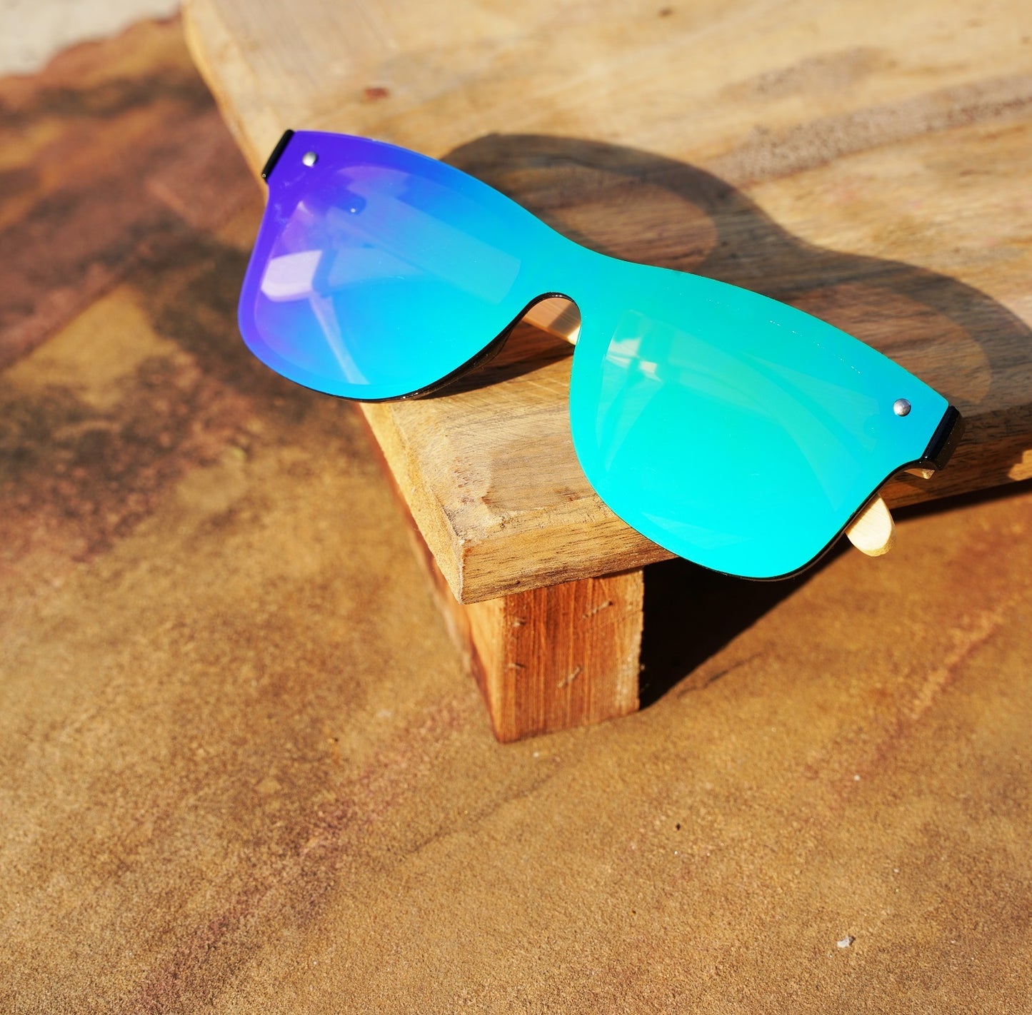 Handmade Frameless Wooden Sunglasses - Blue