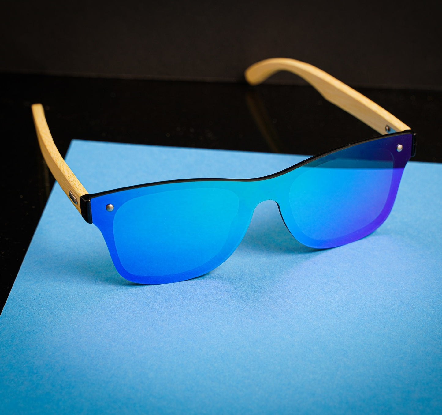 Handmade Frameless Wooden Sunglasses - Blue