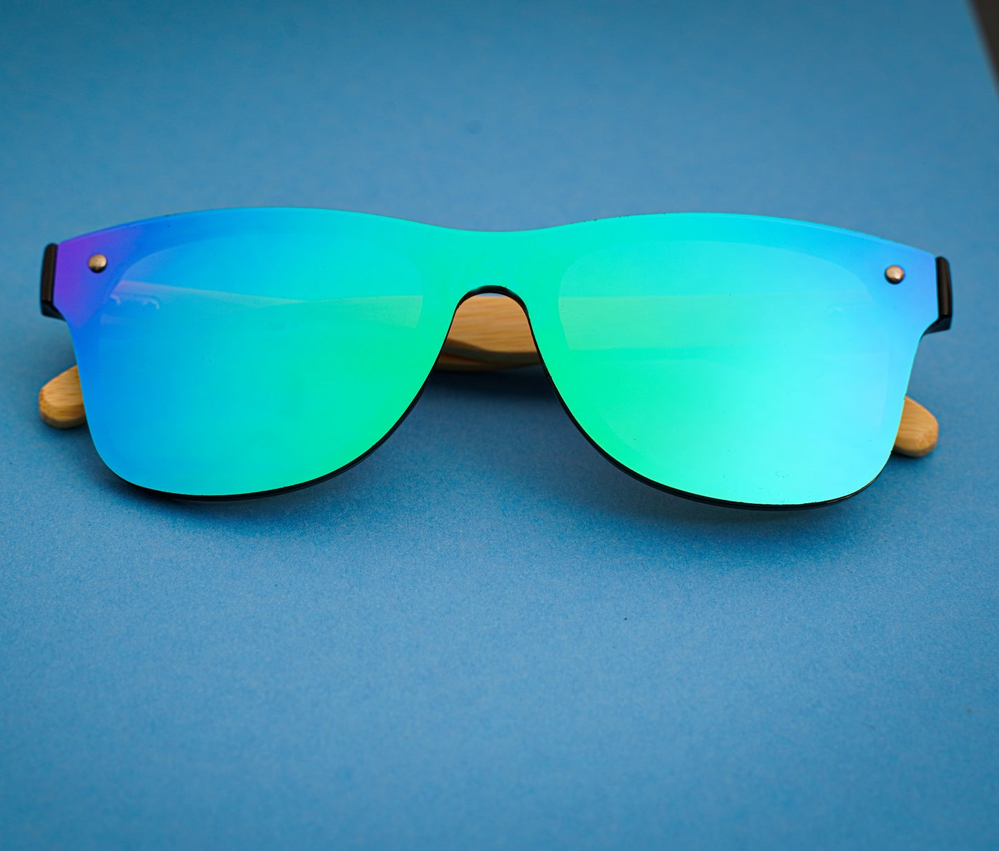 Handmade Frameless Wooden Sunglasses - Blue