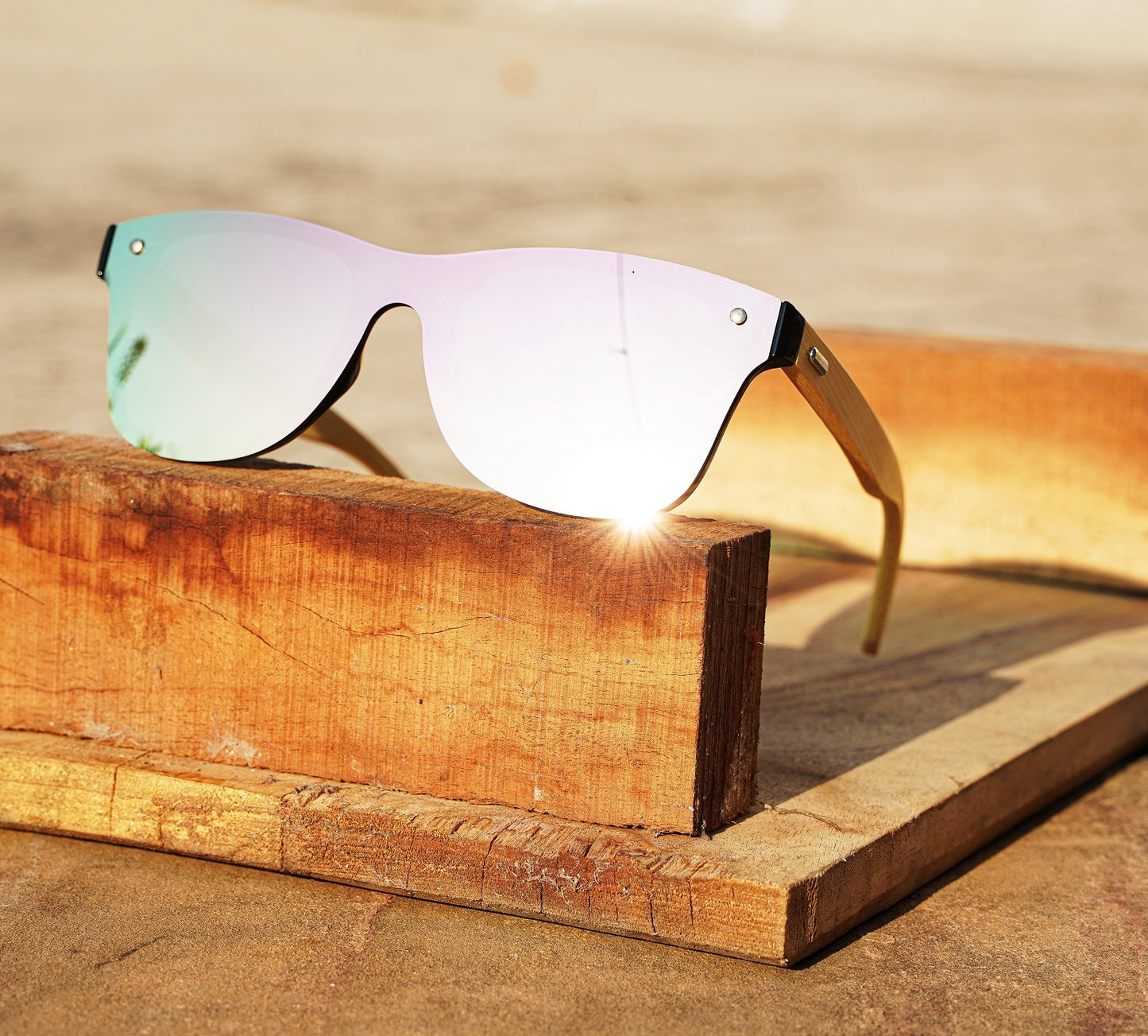 Handmade Frameless Wooden Sunglasses - Coral