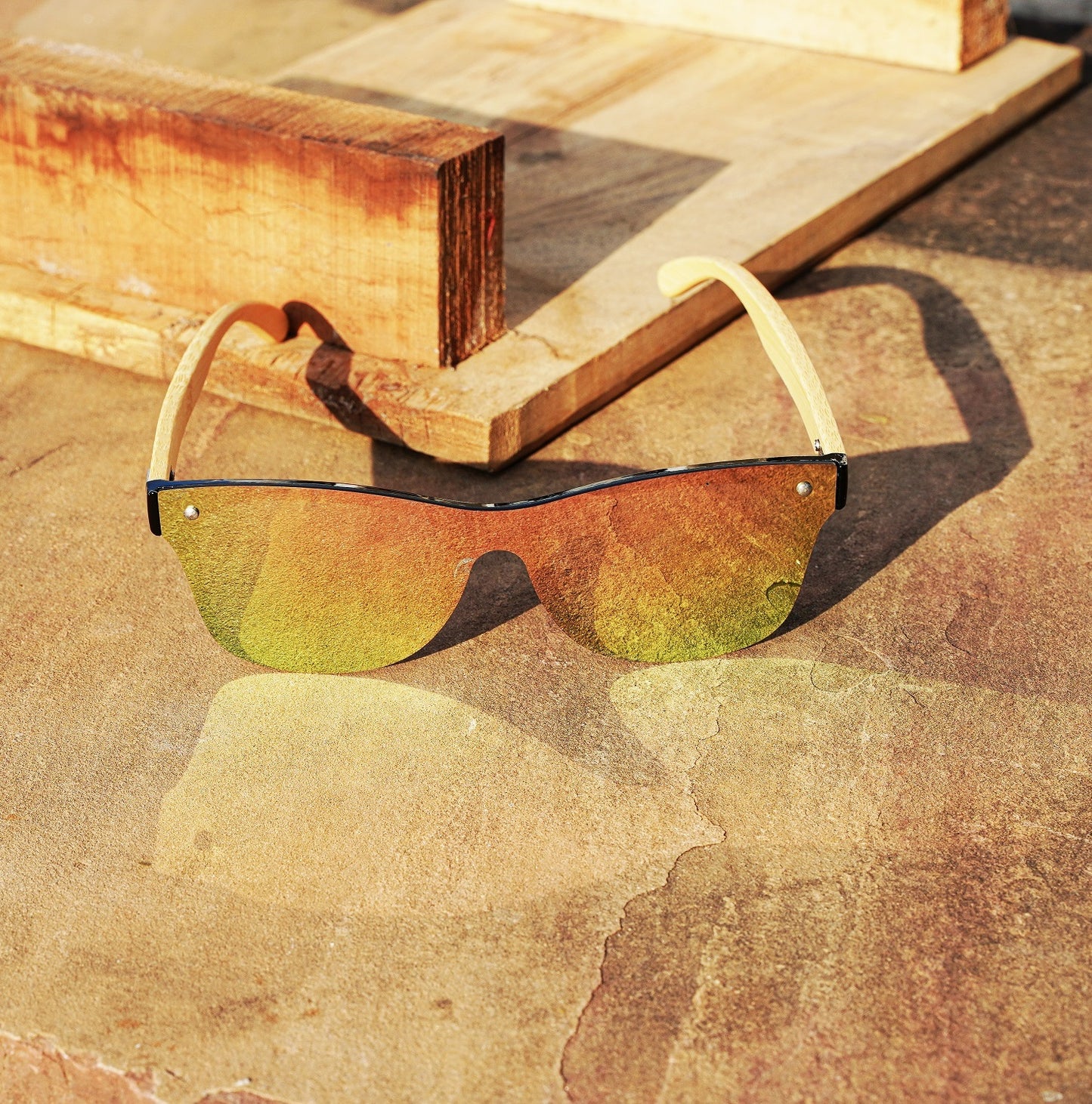 Handmade Frameless Wooden Sunglasses - Coral