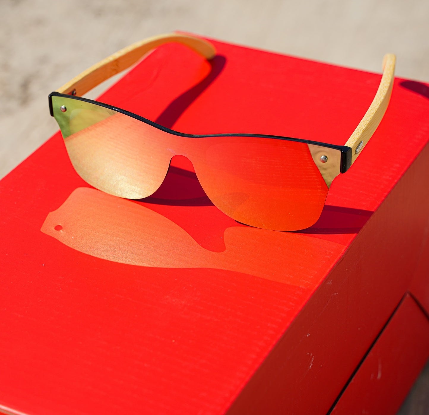 Handmade Frameless Wooden Sunglasses - Coral