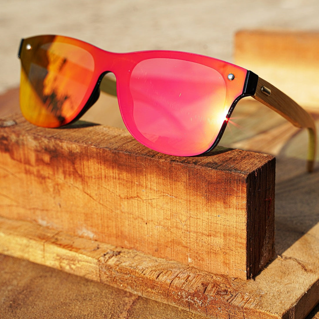 Handmade Frameless Wooden Sunglasses - Red