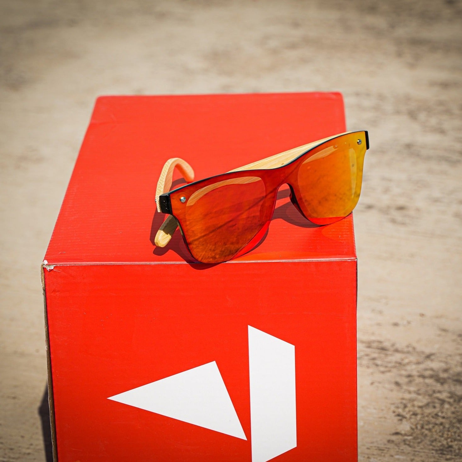 Handmade Frameless Wooden Sunglasses - Red