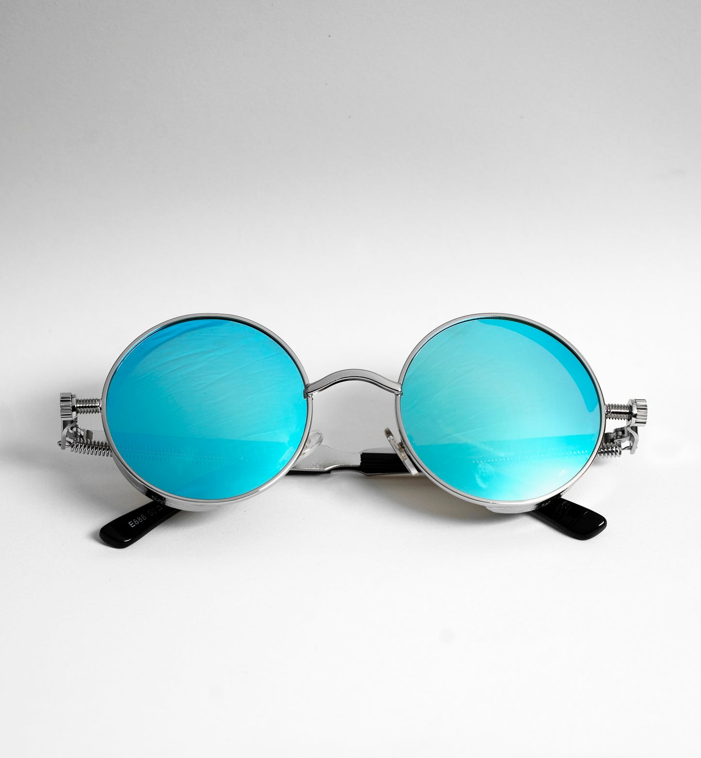 Steampunk Round Sunglasses - Silver Blue