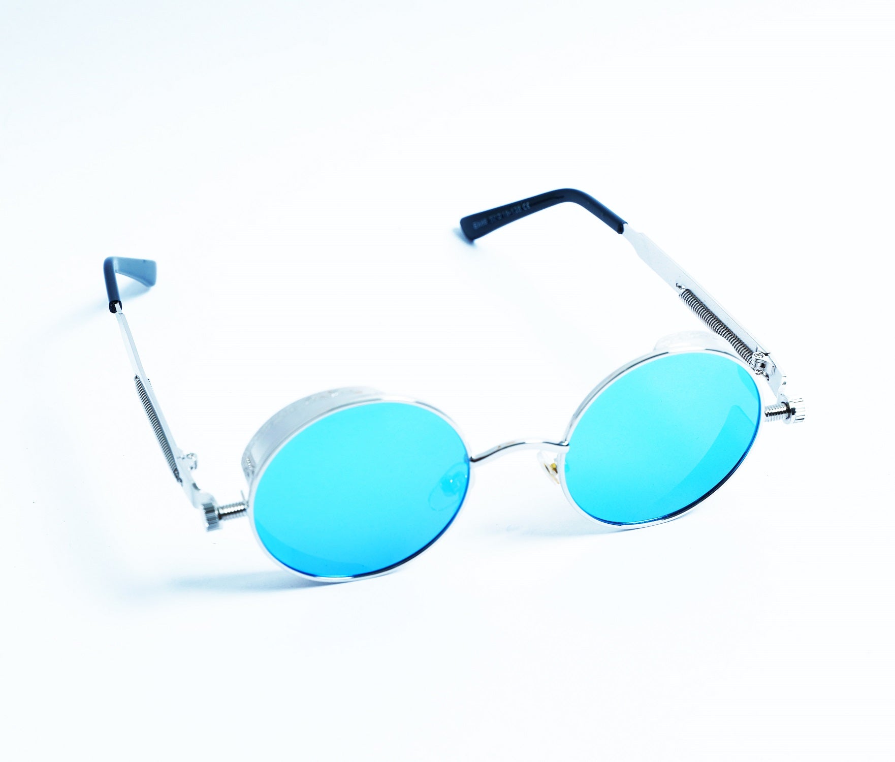Steampunk Round Sunglasses - Silver Blue