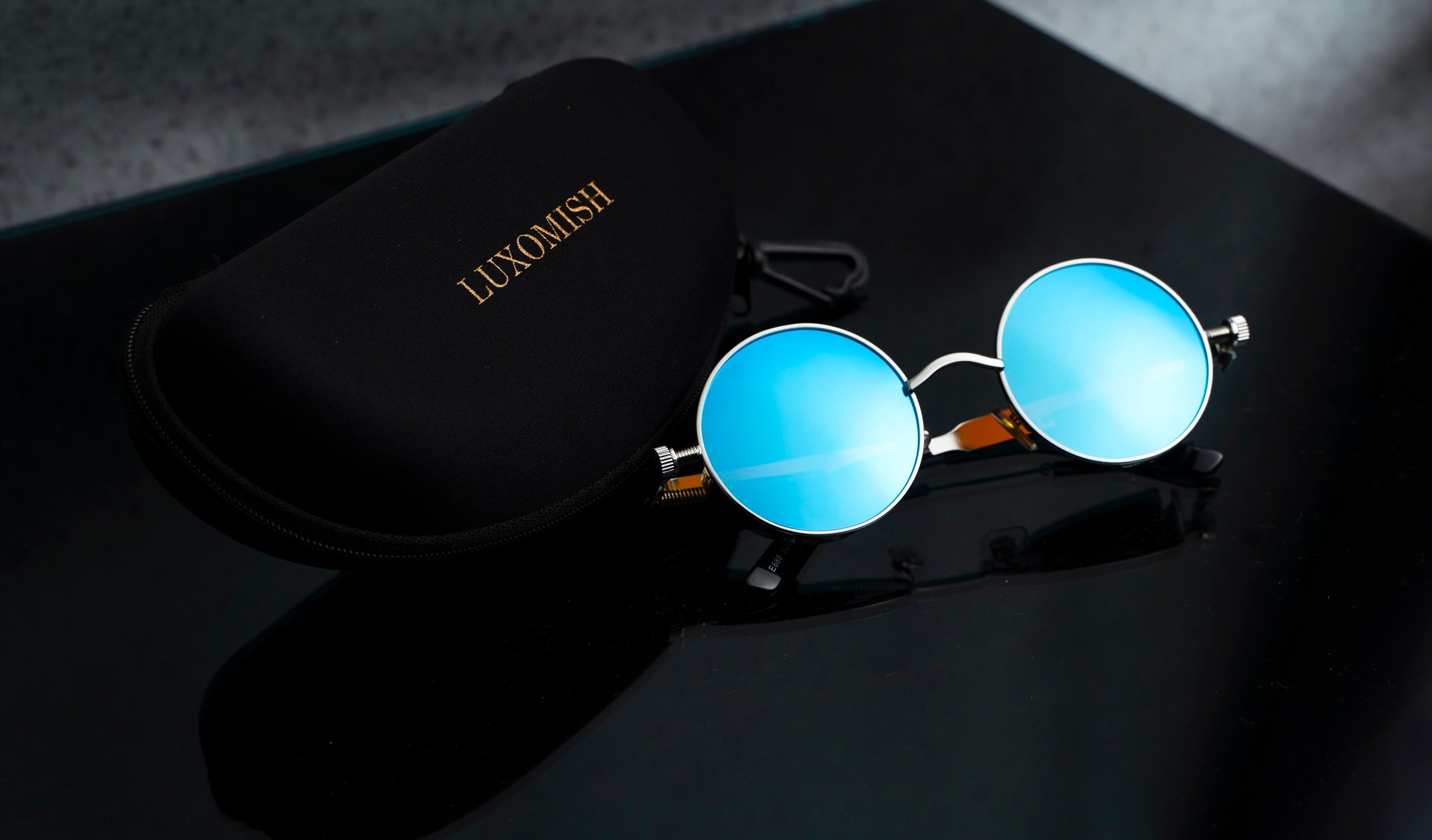 Steampunk Round Sunglasses - Silver Blue