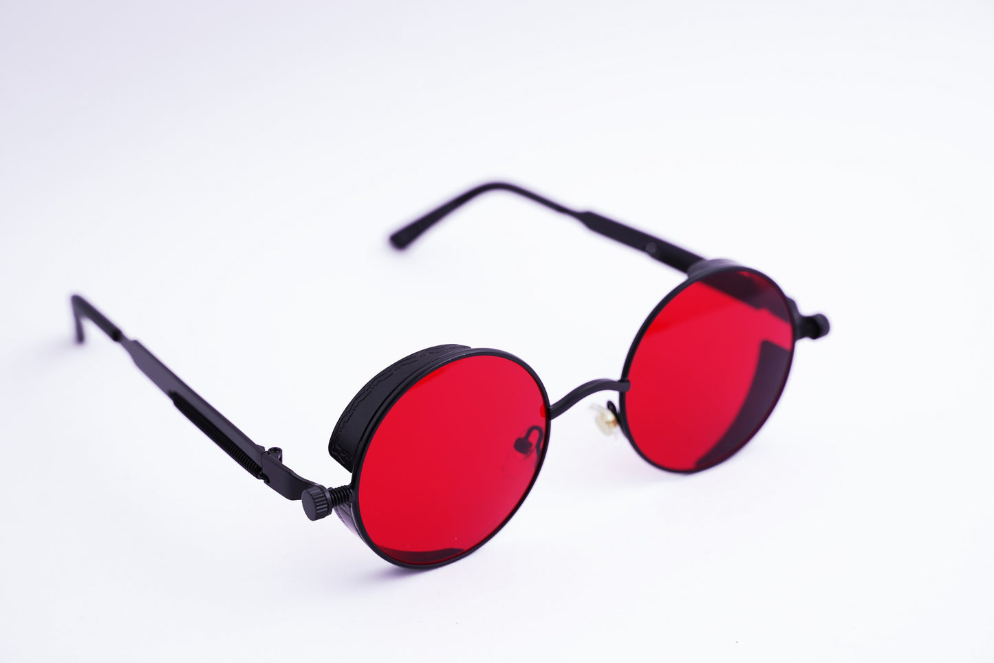 Steampunk Round Sunglasses - Black Red