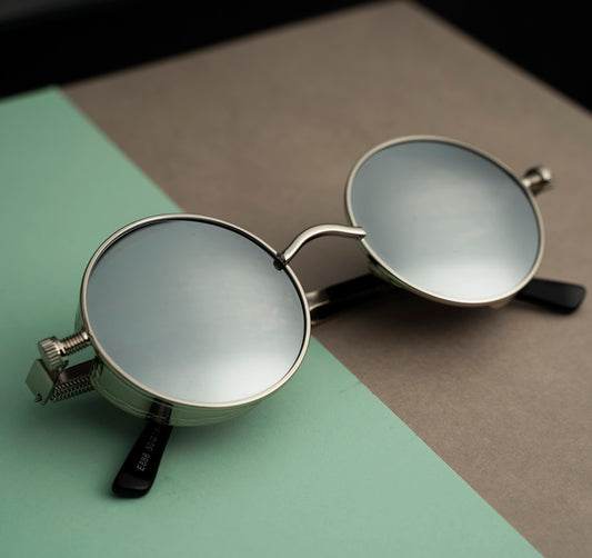 Steampunk Round Sunglasses - Silver