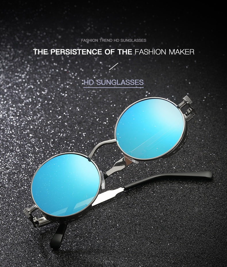 Steampunk Round Sunglasses - Silver Blue