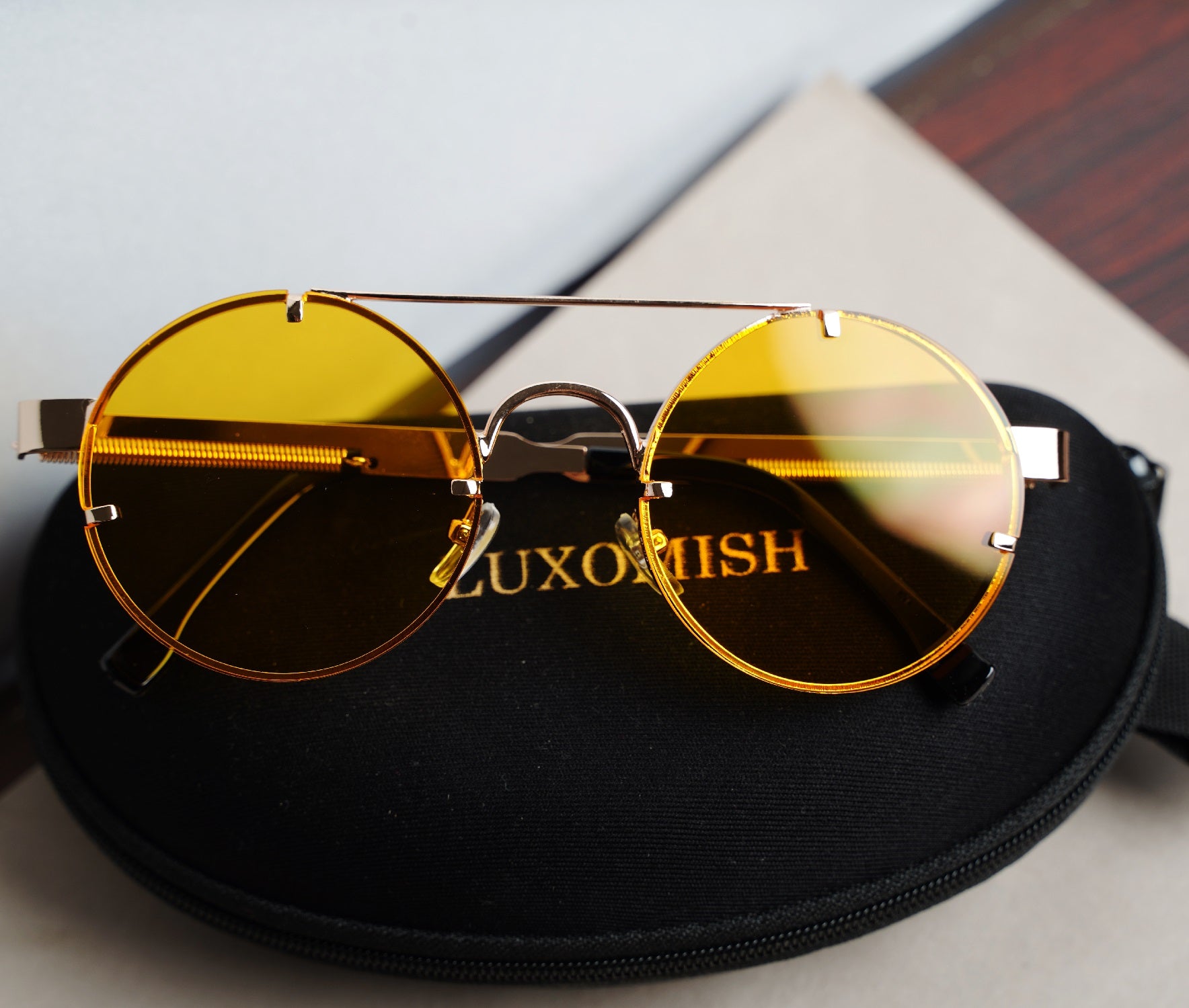Luxomish Frameless Steampunk Round Sunglasses